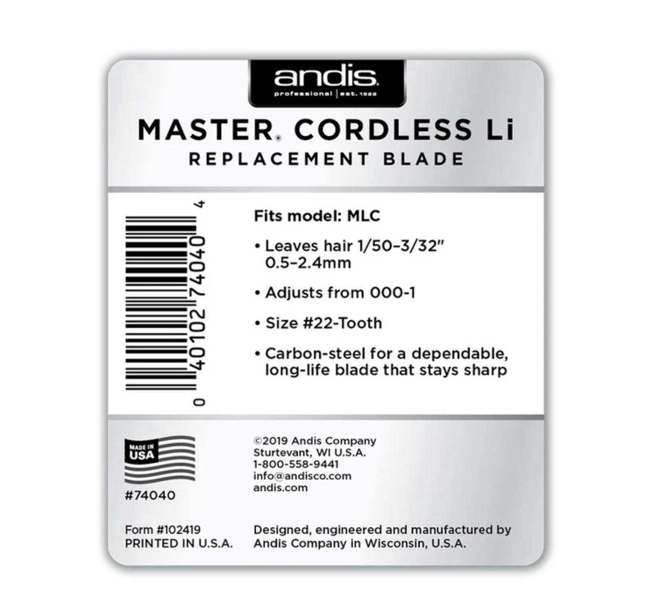 Andis Master Cordless Carbon Steel Replacement Blade - Size 000-1 (74040)