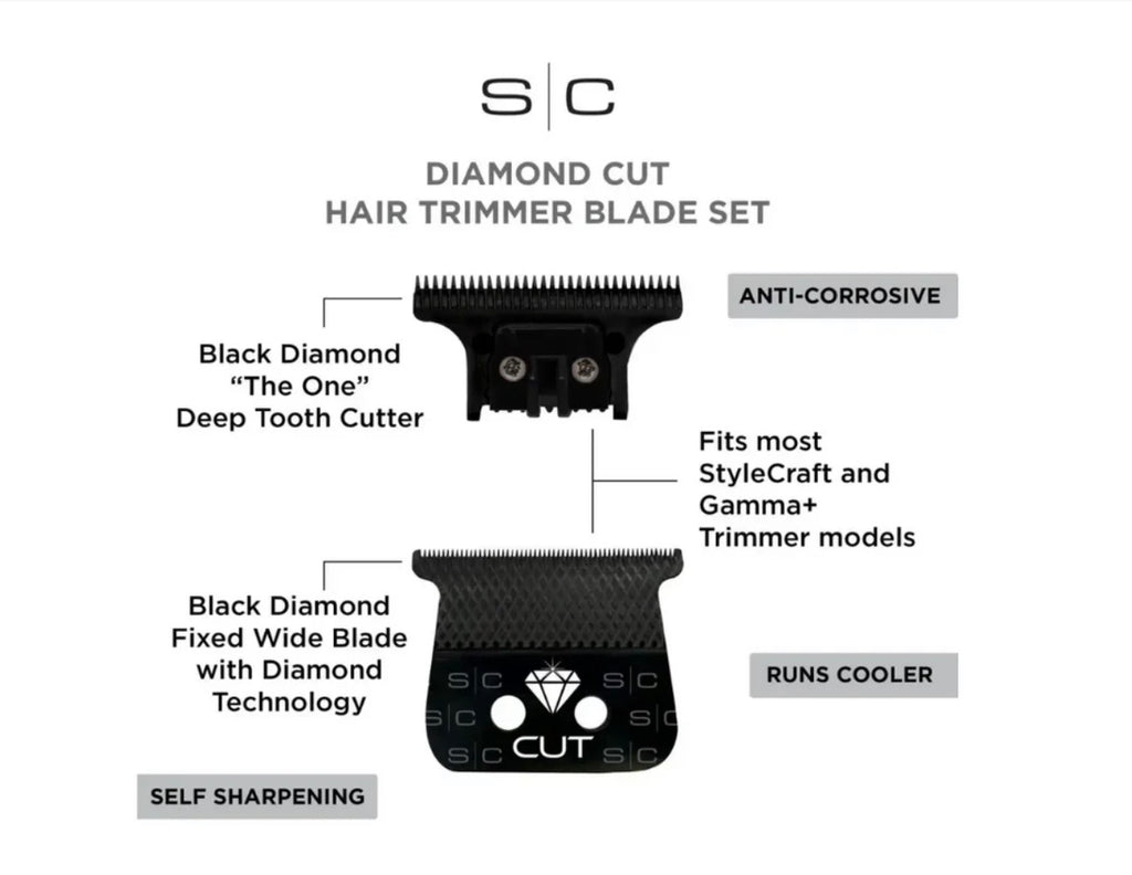 StyleCraft Diamond Cut - Black DLC Trimmer Blade with The One Cutter Blade (SC541B)