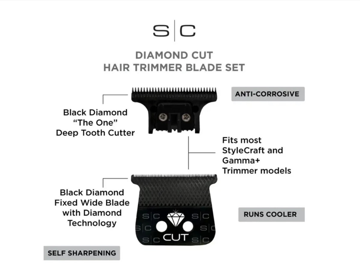 StyleCraft Diamond Cut - Black DLC Trimmer Blade with The One Cutter Blade (SC541B)