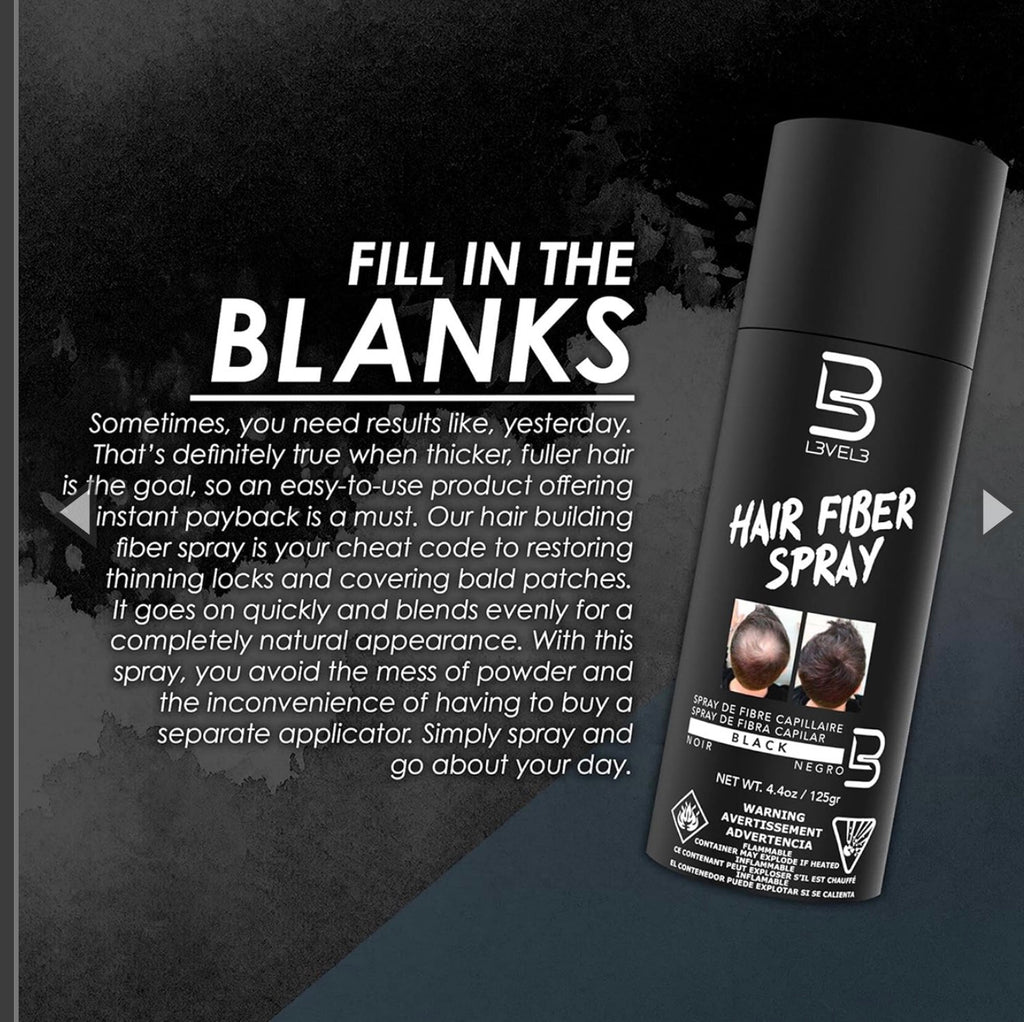L3VEL3 Black Hair Fiber Spray, 4.4 oz - Unlimited Barber and Beauty Supply