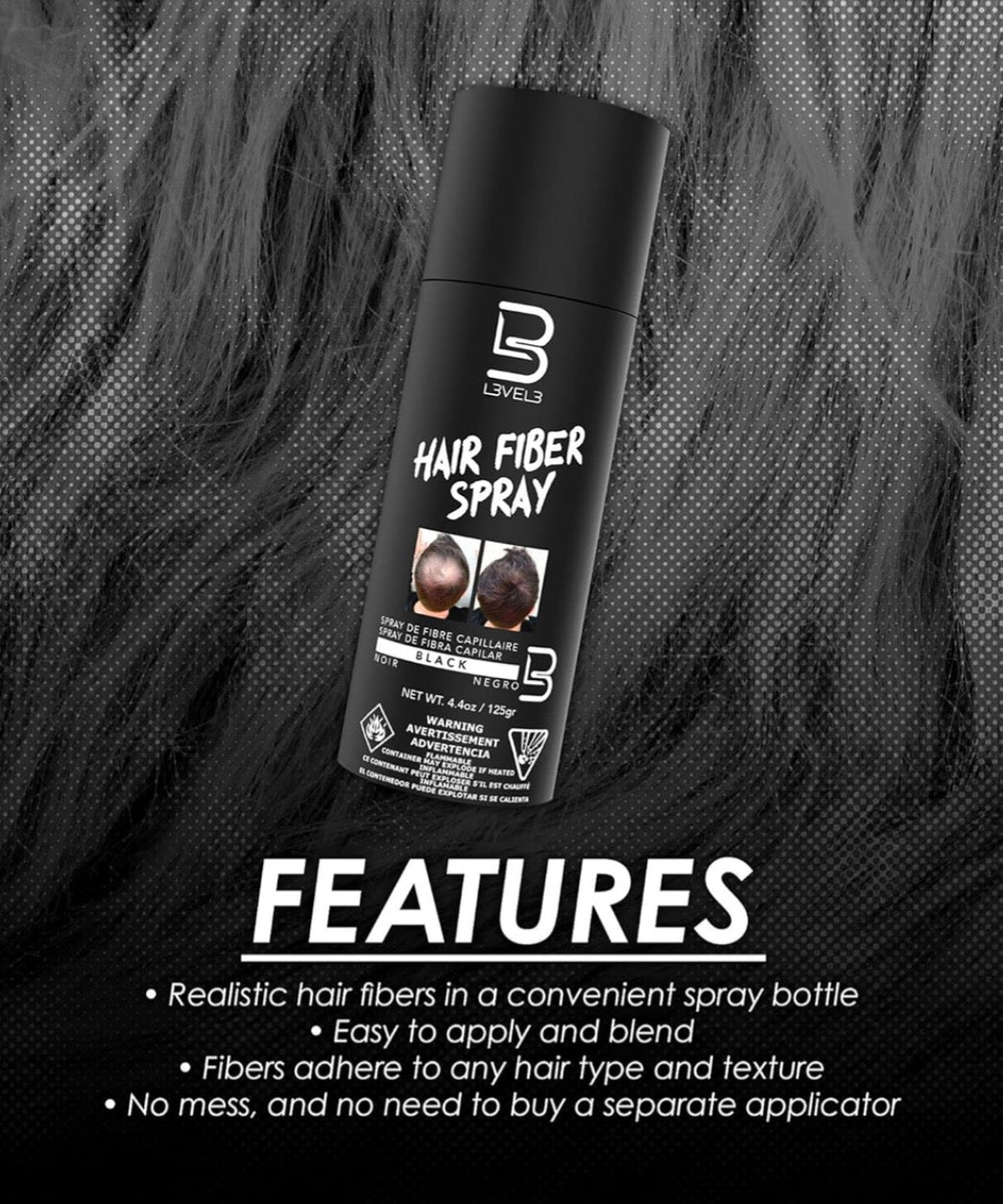 L3VEL3 Black Hair Fiber Spray, 4.4 oz - Unlimited Barber and Beauty Supply