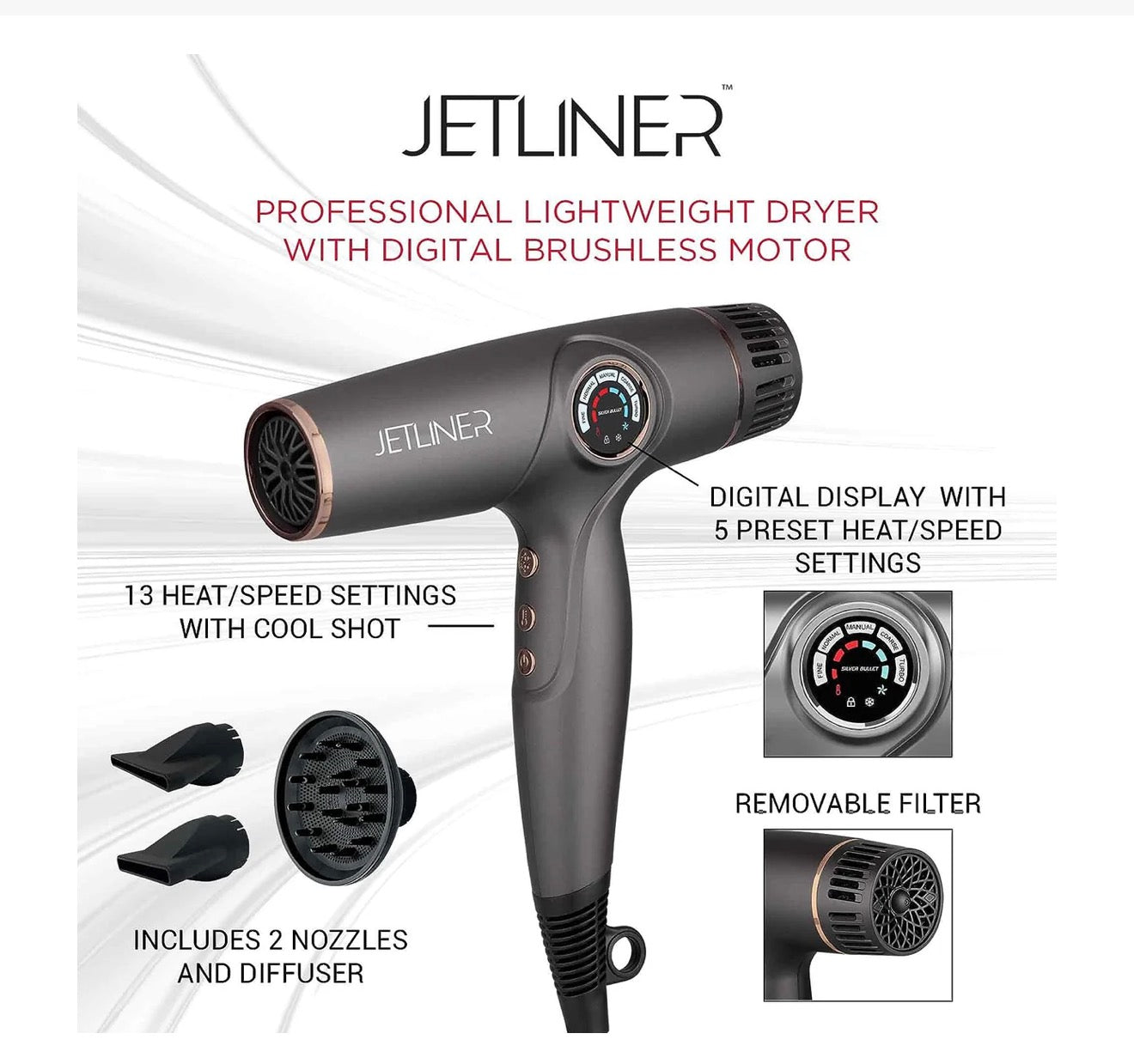 StyleCraft Silver Bullet Jetliner Professional Hair Dryer w/ Digital Motor (SB102B)