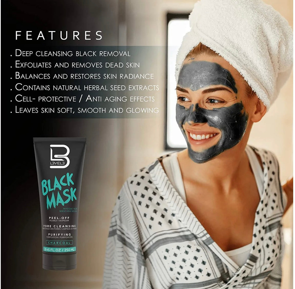 L3VEL3 Purifying & Pore Cleansing Peel-Off Black Charcoal Mask (250ml/8.45oz)