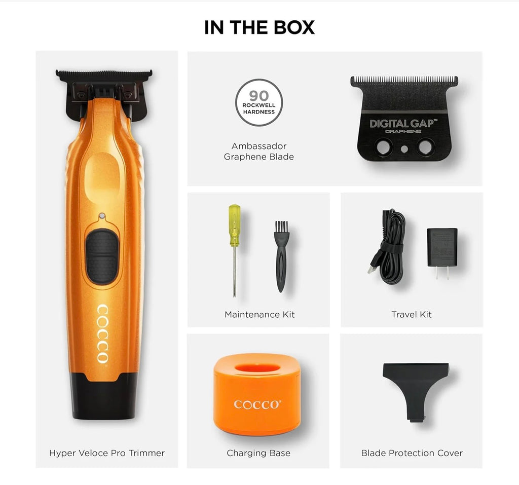Cocco Hyper Veloce Pro Cordless Trimmer w/ Digital Gap Ambassador Graphene Blade + Charging Stand (CHVPT)